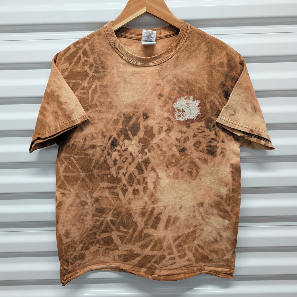 Into The Flood Band Shirt Size M Mens Brown Bleach Dye Distressed Wolf Den Tee — photo 2